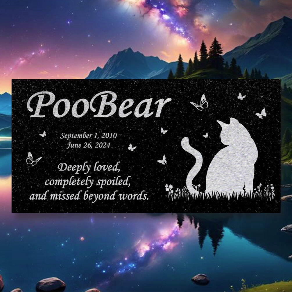 Personalized Cat Memorial – Granite Stone Pet Grave Marker – 6×12 – PooBear
