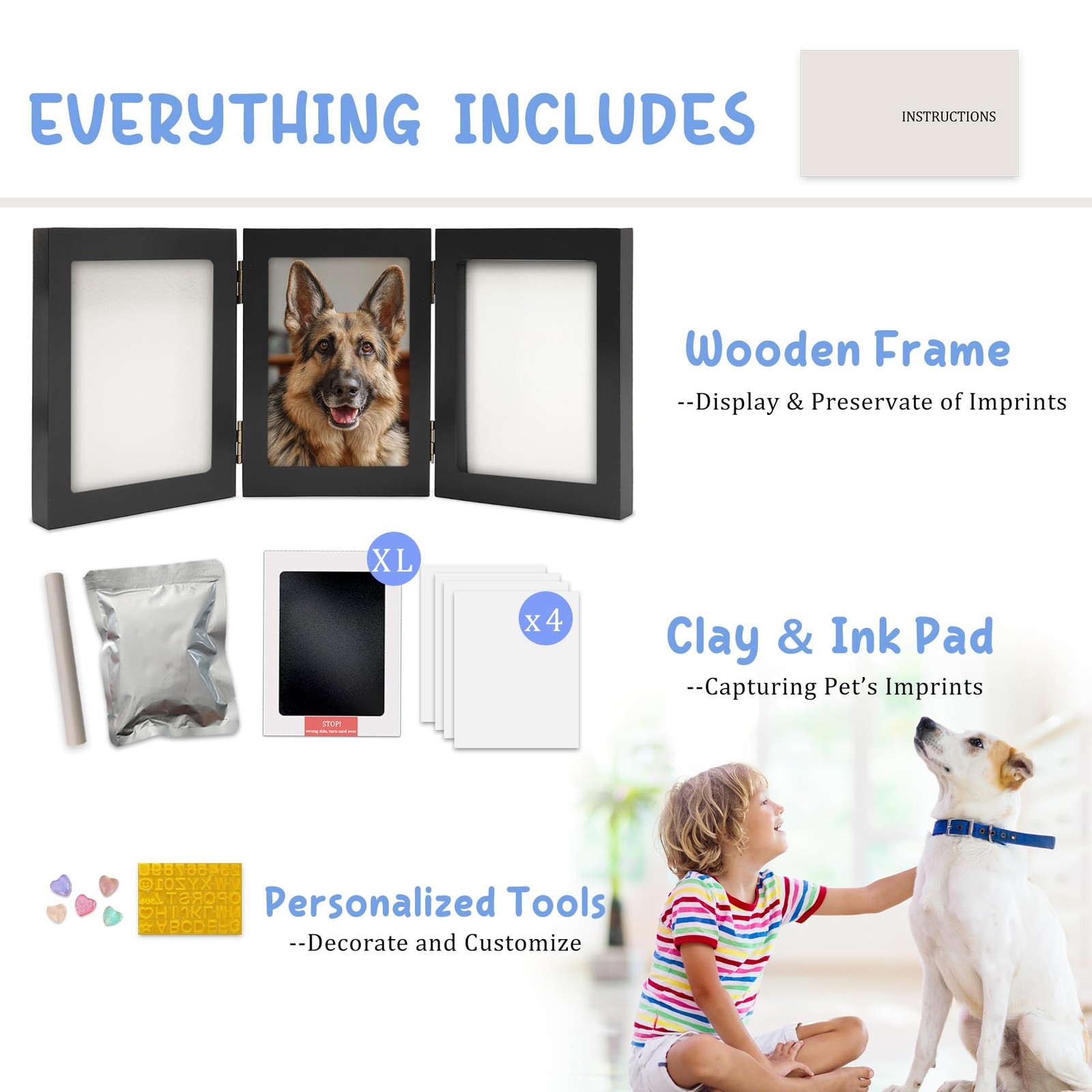 MYPAWLETS Ink&Clay Paw Print Frame Keepsake,Inkless Ink Pad & Soft Clay for D…