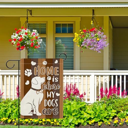 Decorative Garden Flag, Pet Paw Print Yard 12″ x 18″ Home is Where My Dogs are