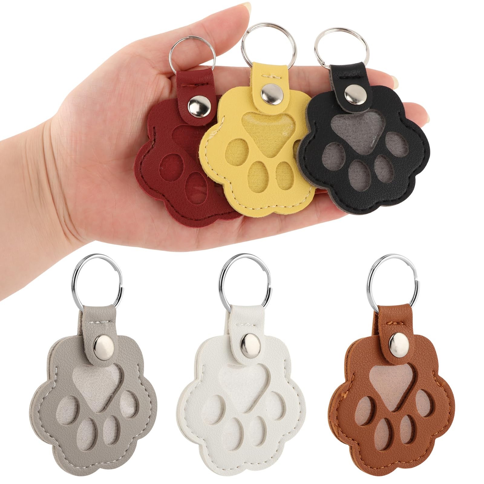 Pet Fur Keepsake Keychain Set, 6 Pack Paw Shaped Cat and Dog Hair Holder Keyc…