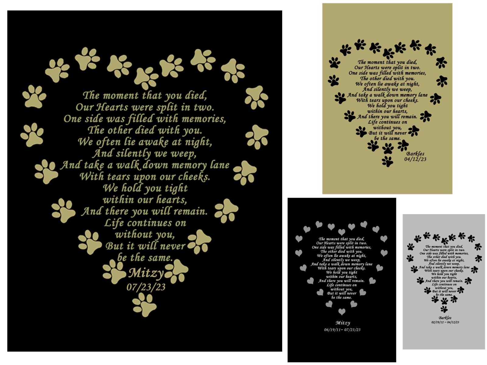 Custom Engraved Pet Name Plate, Pet Loss Poem Plate, MEMORY LANE, Dog, Cat, Pets