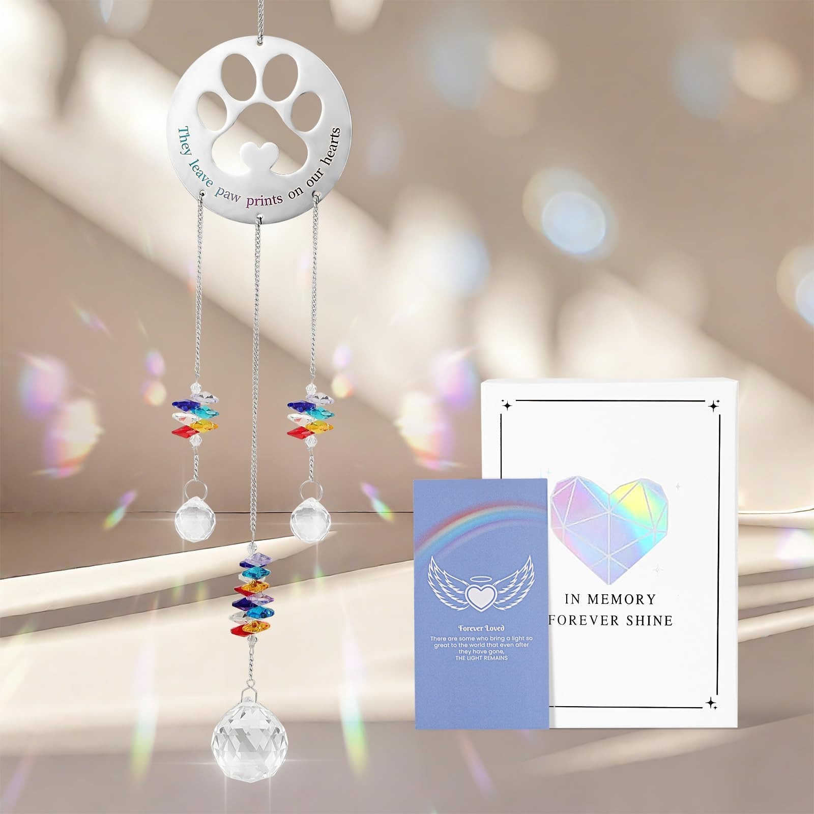 Emibele Pet Memorial Suncatcher with Paw Print, Dog Memorial Gifts for Loss o…
