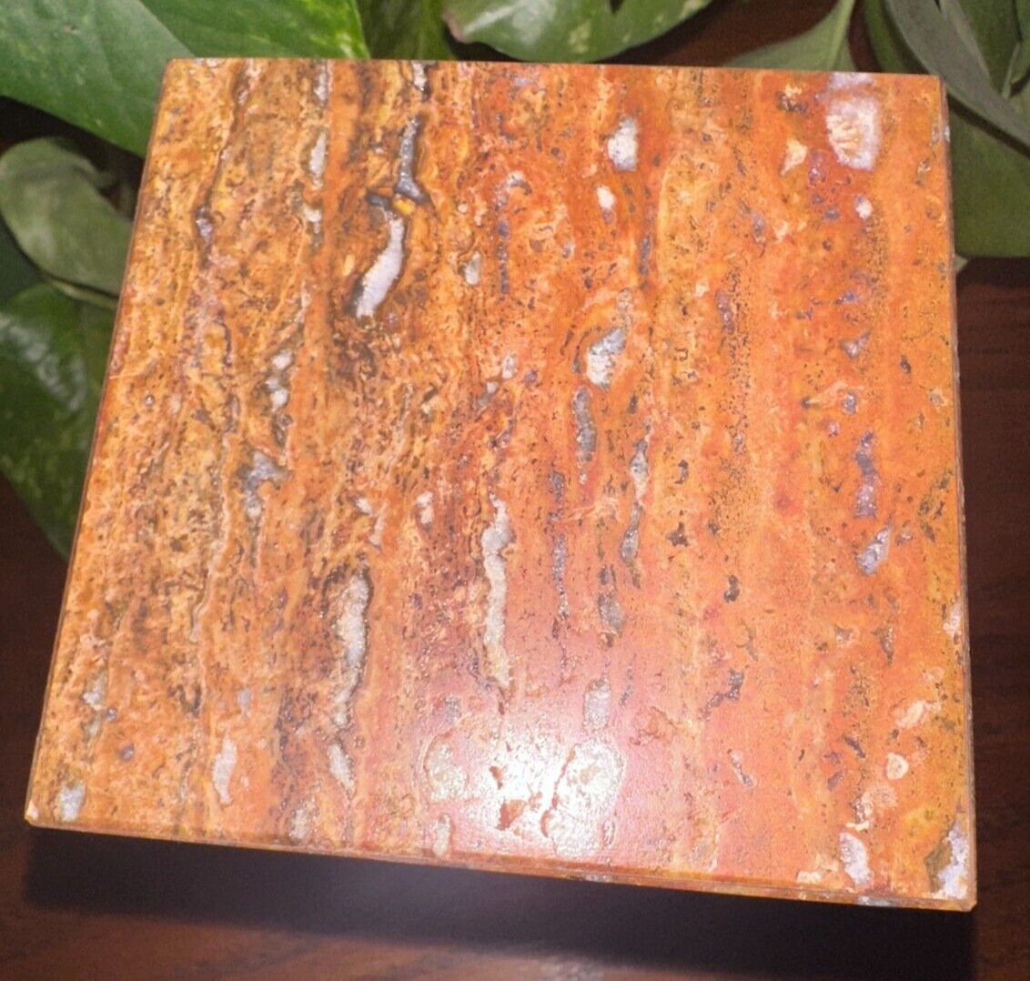 Natural dark travertine marble rectangle pet urn memorial dog cremains handmade