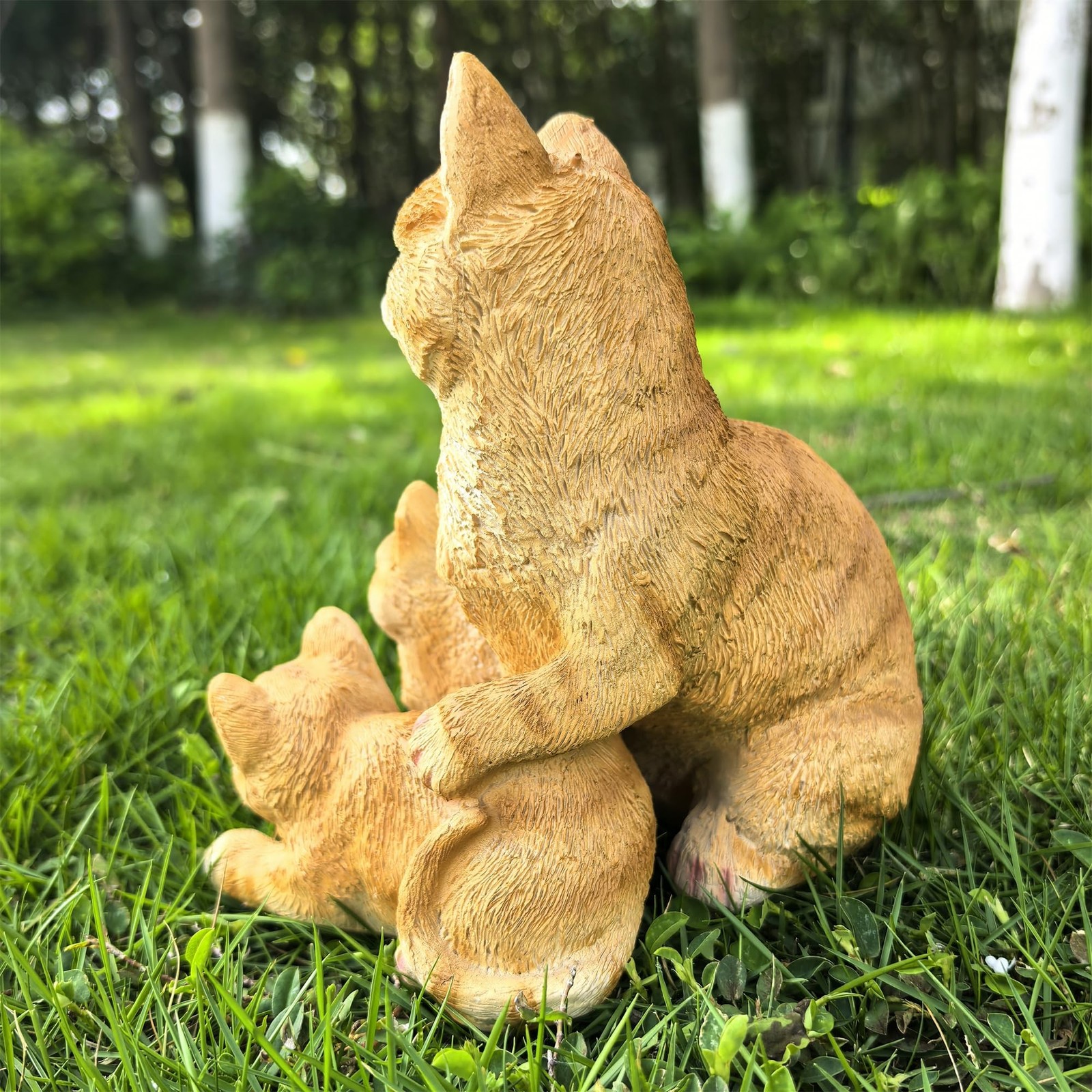 Mama Cat and Kitten Garden Statue,Outdoor Lawn Decorative Figurine Yellow Cat…