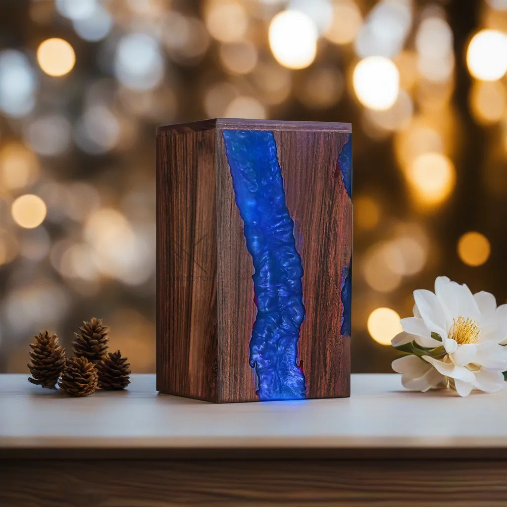 Wooden Urn Box-Urn Box-Rosewood and Blue Resin Design Urn Box For Human Ashes
