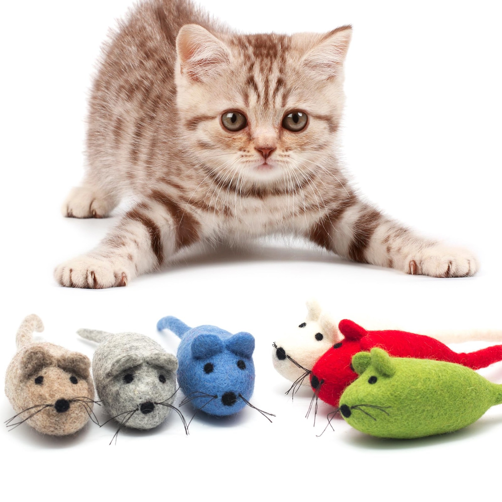 Glaciart One Felt Mouse Cat Toys, 6-Pack – Natural Wool, Catnip Infused