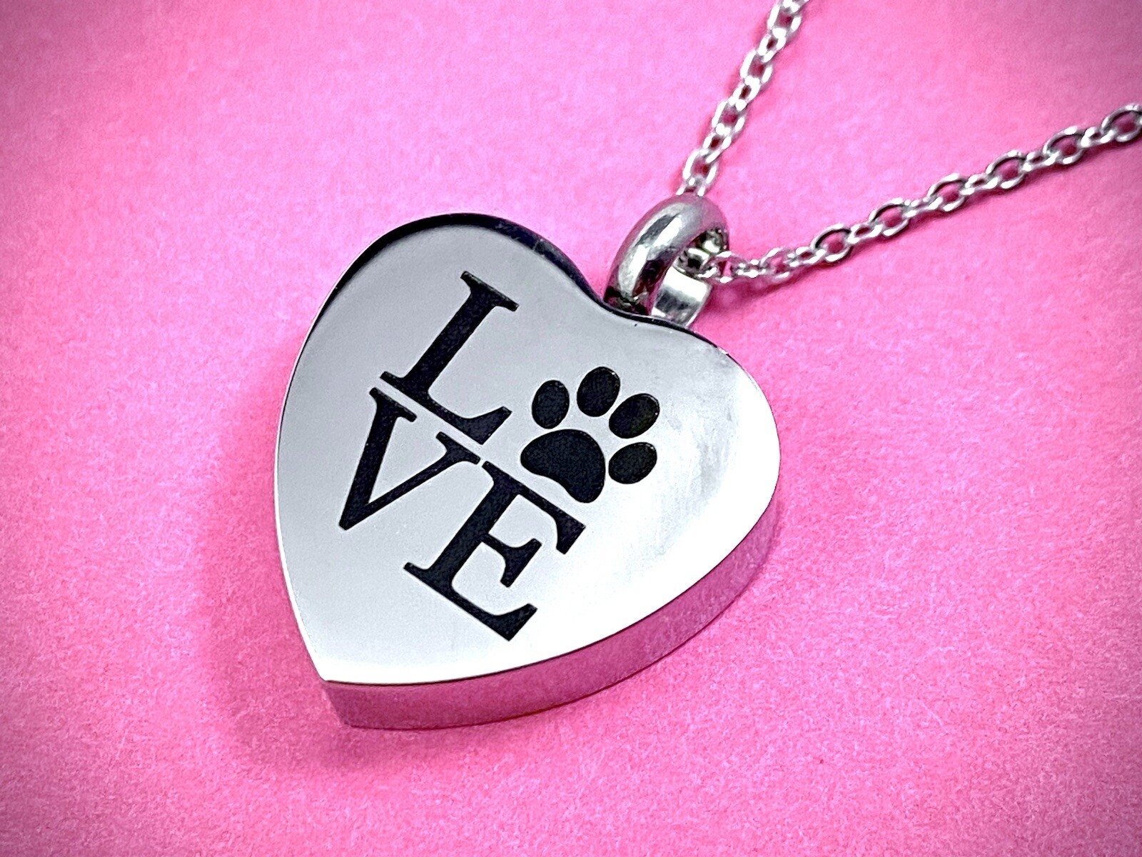 Pet Cremation Pendant Urn Keychain 1″ Key Ring Dog Cat Ashes LOVE Pawprint Heart