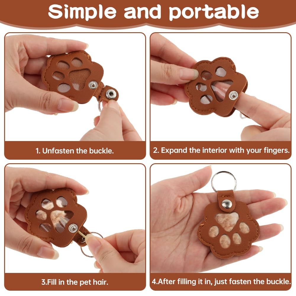 Pet Fur Keepsake Keychain Set, 6 Pack Paw Shaped Cat and Dog Hair Holder Keyc…