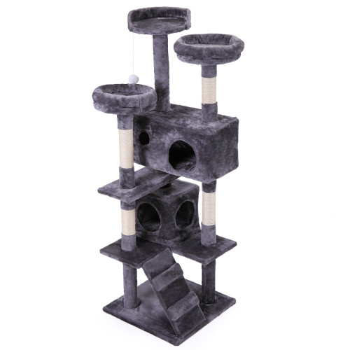 Cat Tree Cat Tower With Catching Ball, Plush Mat, Ladder And Indoor Cat Apartmen