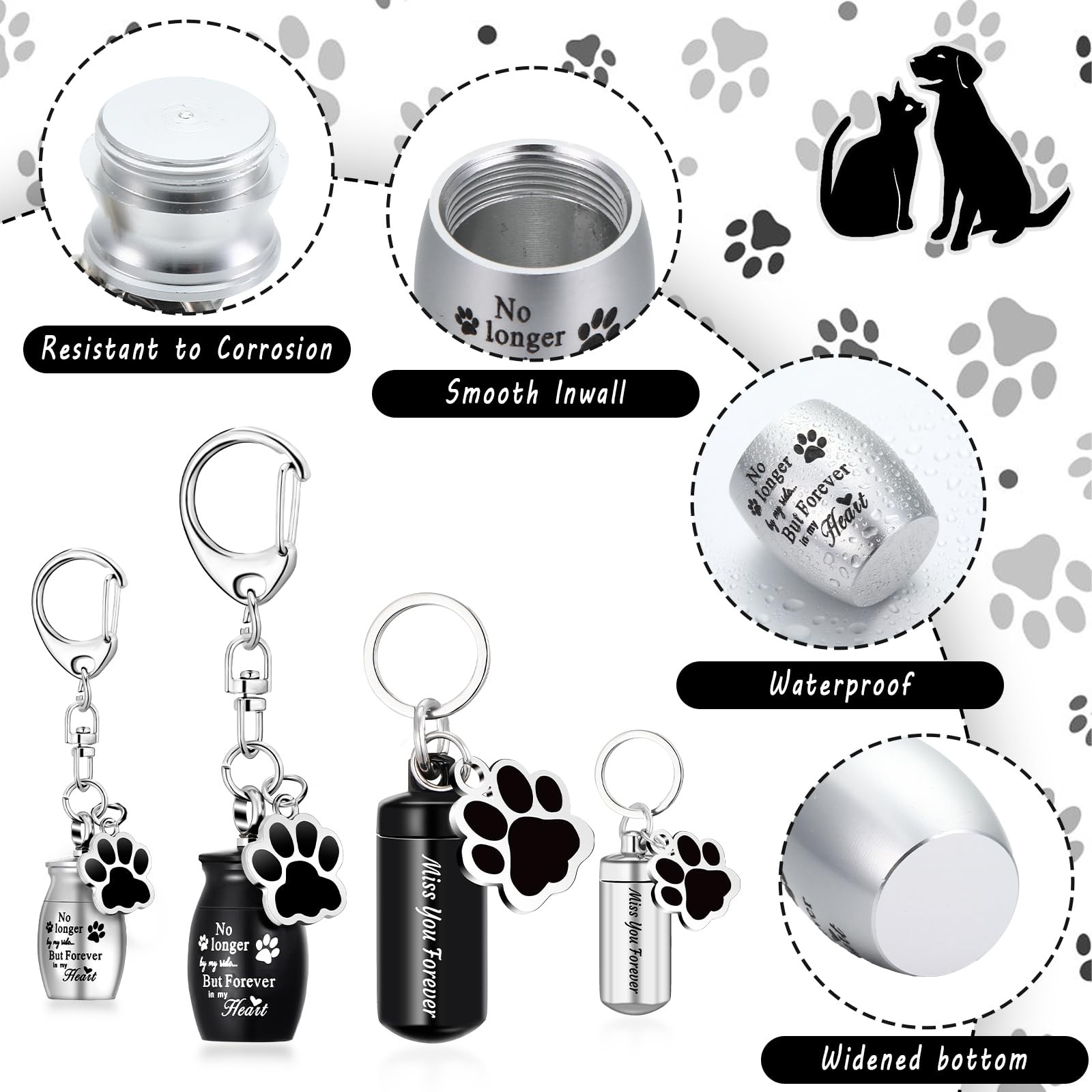 Kigeli 4 Pcs Pet Ashes Keepsake Keychain for Dog Pet Ashes Urn with 4 Pcs Fillin