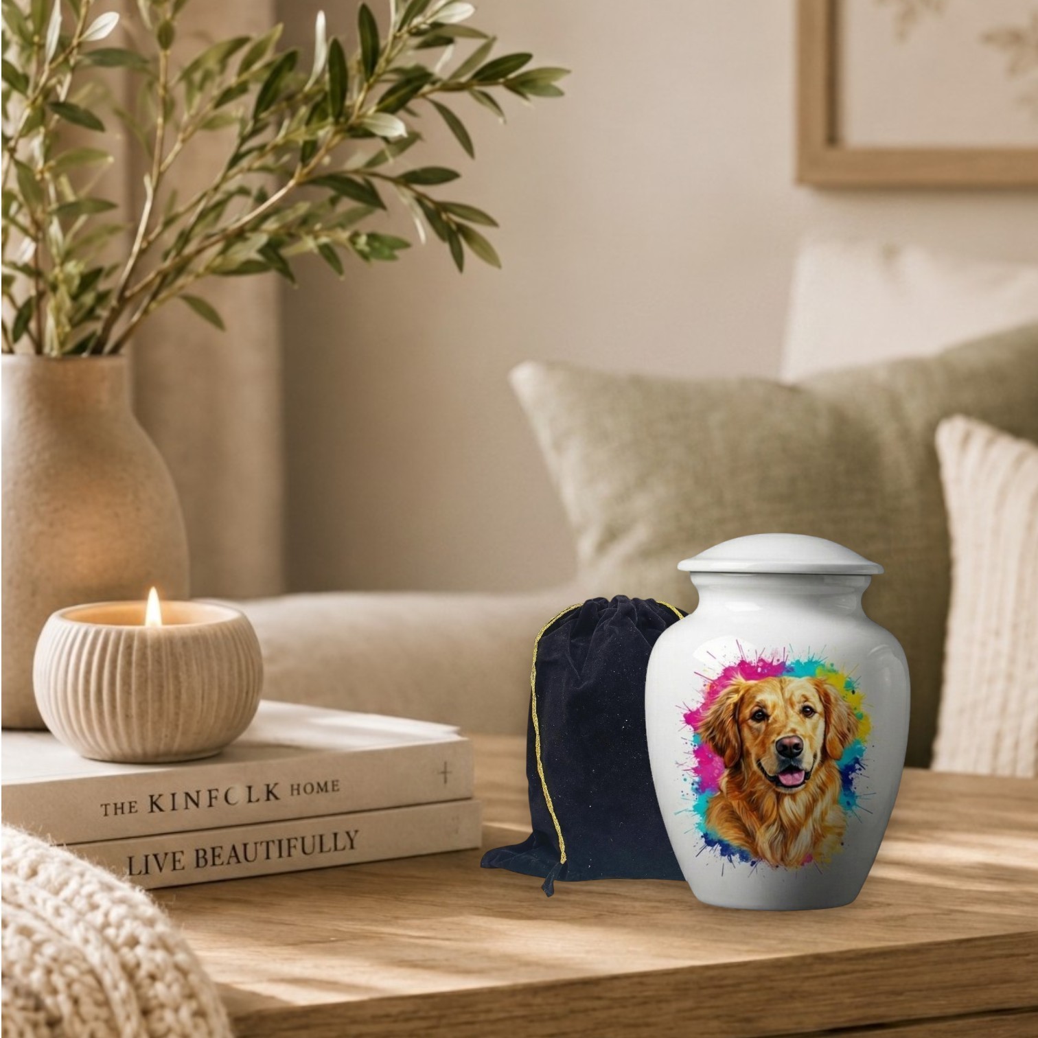 Small White Dog Cremation Urn Pet Ashes Memorial Urns Keepsake Decor (6 Inch)