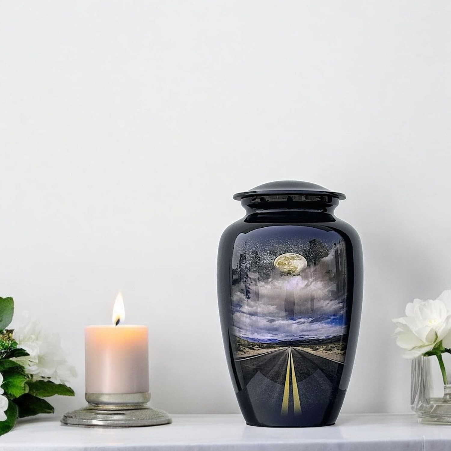 10.5” Road Path Cremation Urn Adult Large Black Urn for Human Ashes with Bag