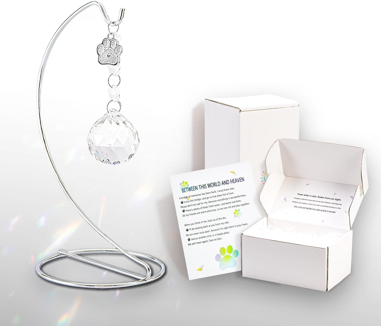 Heartfelt Pet Loss Sympathy Gift – 40mm Crystal Suncatcher in Elegant Gift Box