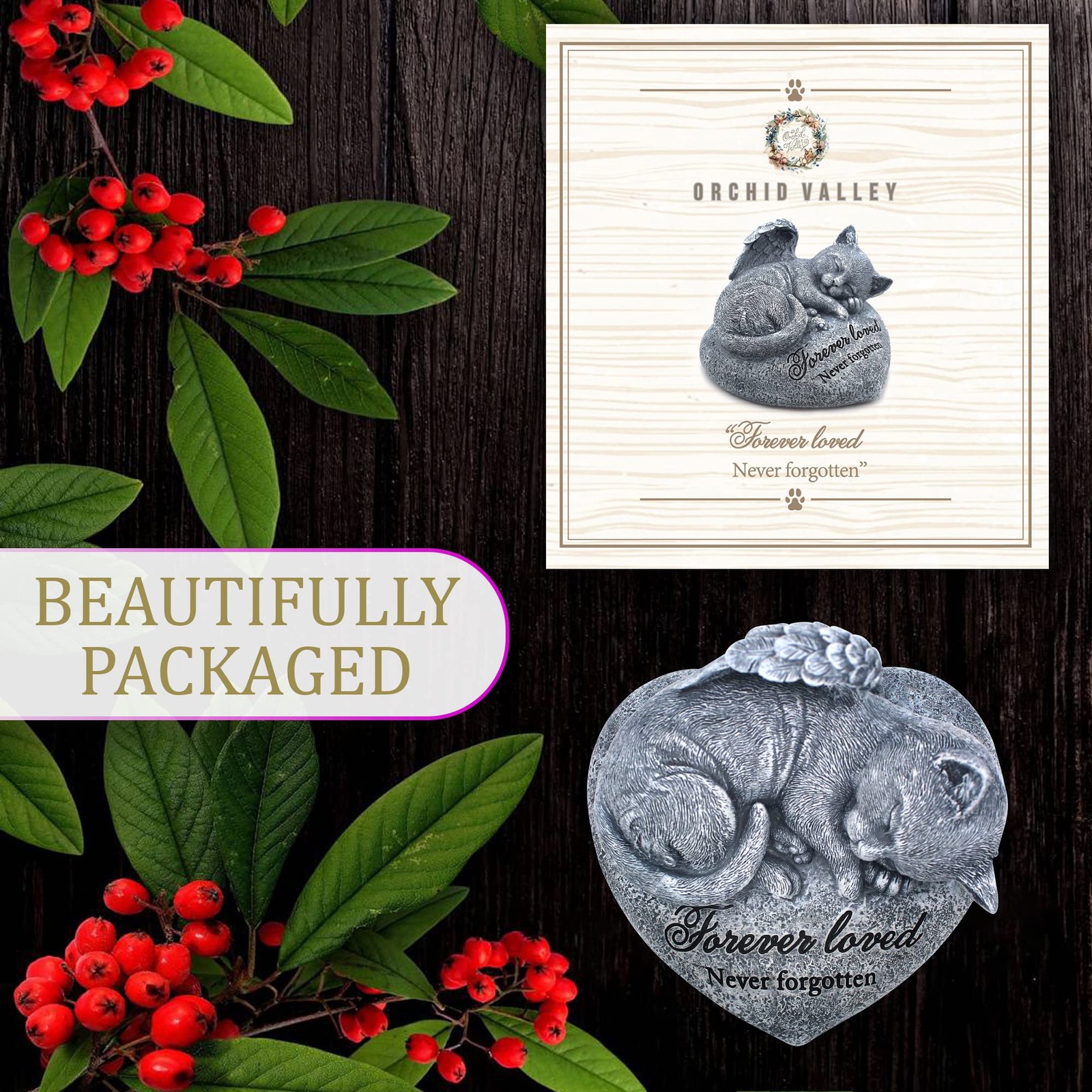 Sleeping Cat Garden Statue – Pet Memorial Stone – Grave Marker – Beautifully …