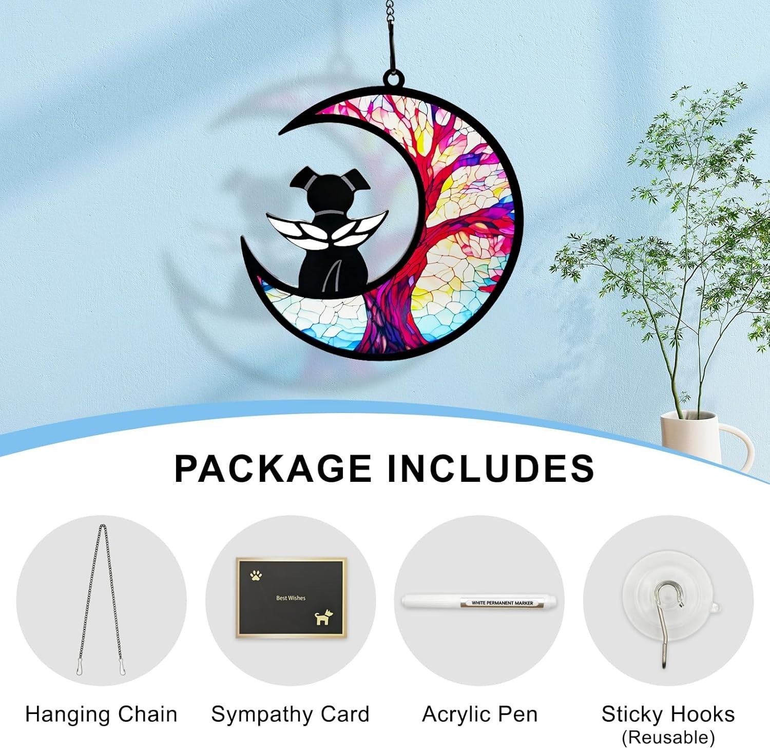 Dog Sympathy Gift – Dog Angel Memorial Suncatcher with Sympathy Card Loss