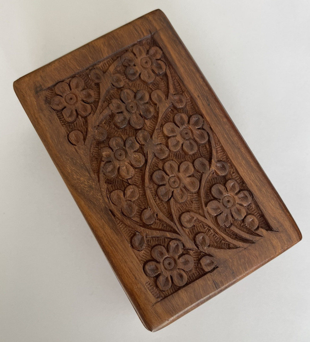Tree of Life Pet Urn Medium Hand Engraved Wooden Natural Rosewood Box