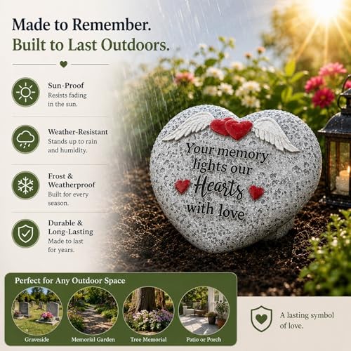 Memorial Garden Stones, Heart Resin Gravesite Angel Wings Garden Stone in