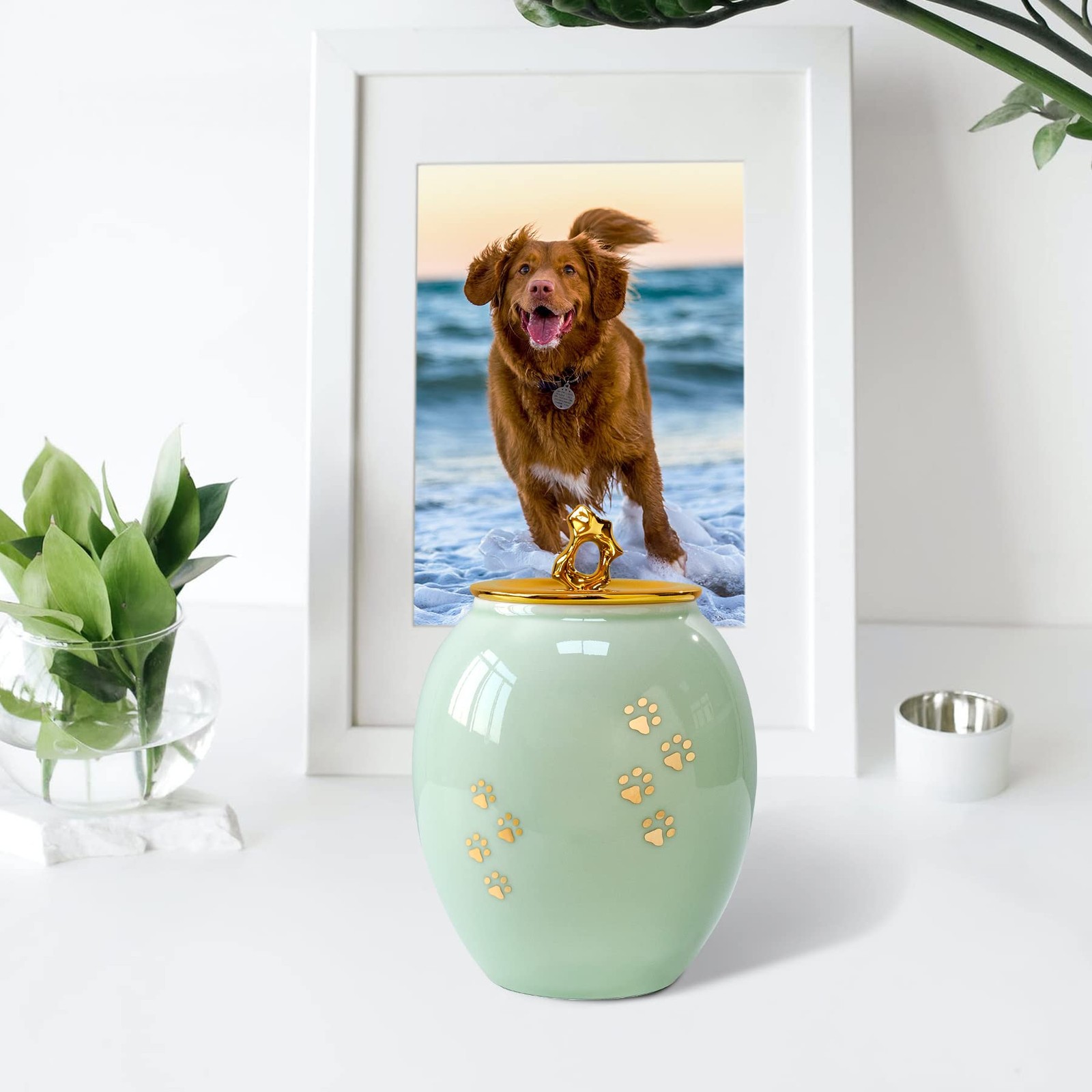 Medium Pet Urns for Dogs 6.7×5.2 Inch Ceramic Urn for Ashes up to 50LBS