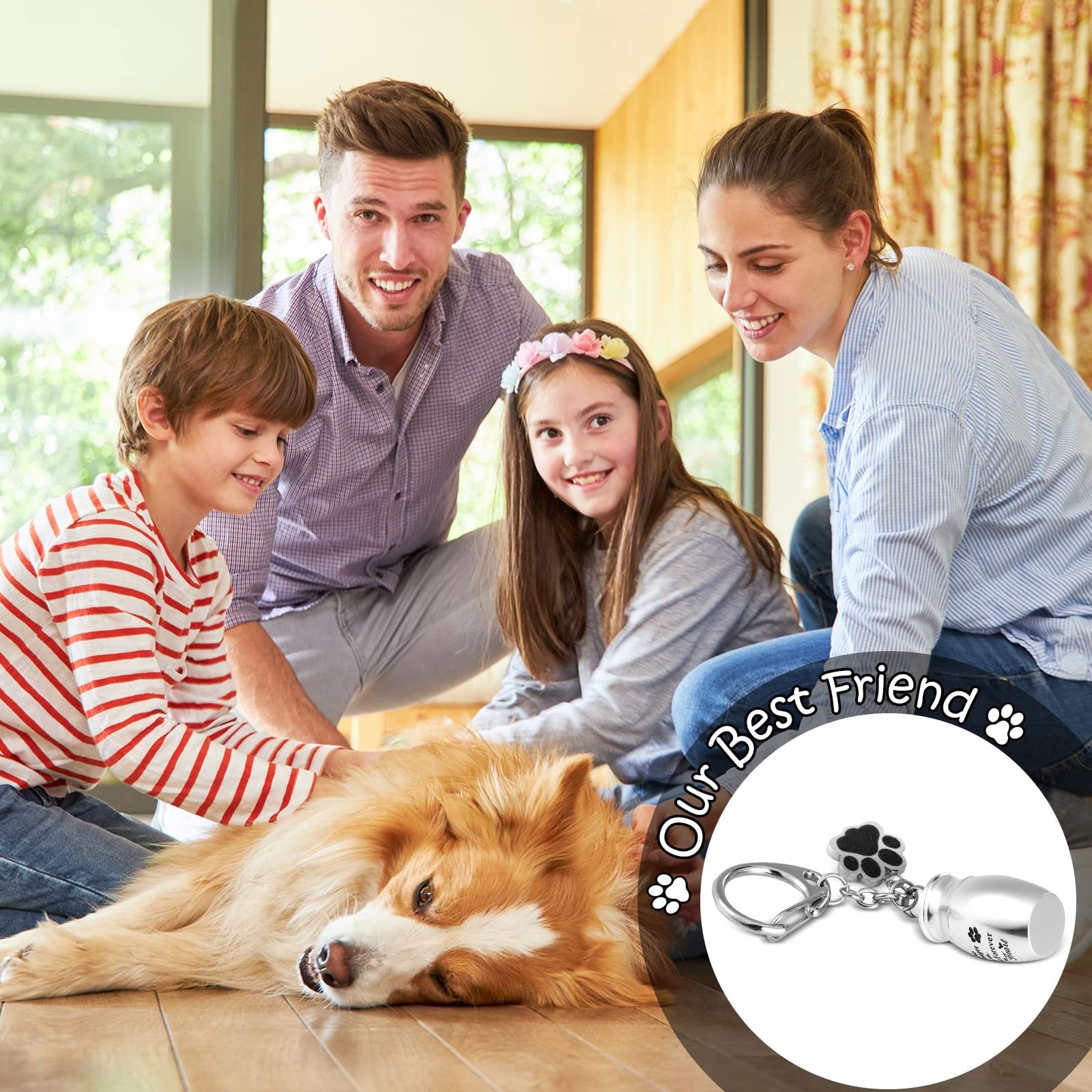 Tudomro Cremation Pet Dog Urns Keychain for Ashes with Storage Bag Silver