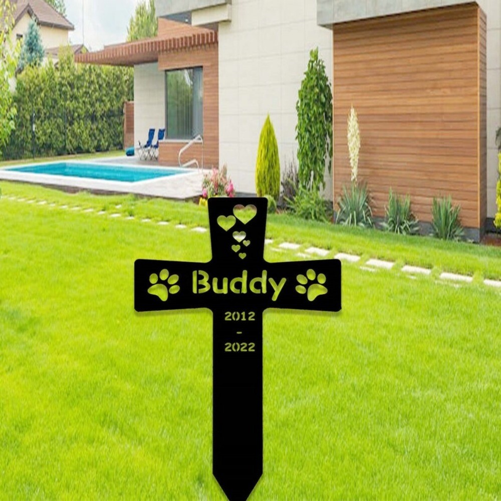 Custom Metal Pet Memorial Stake Dog Paw Prints Grave Marker Dog Cat Loss Gift