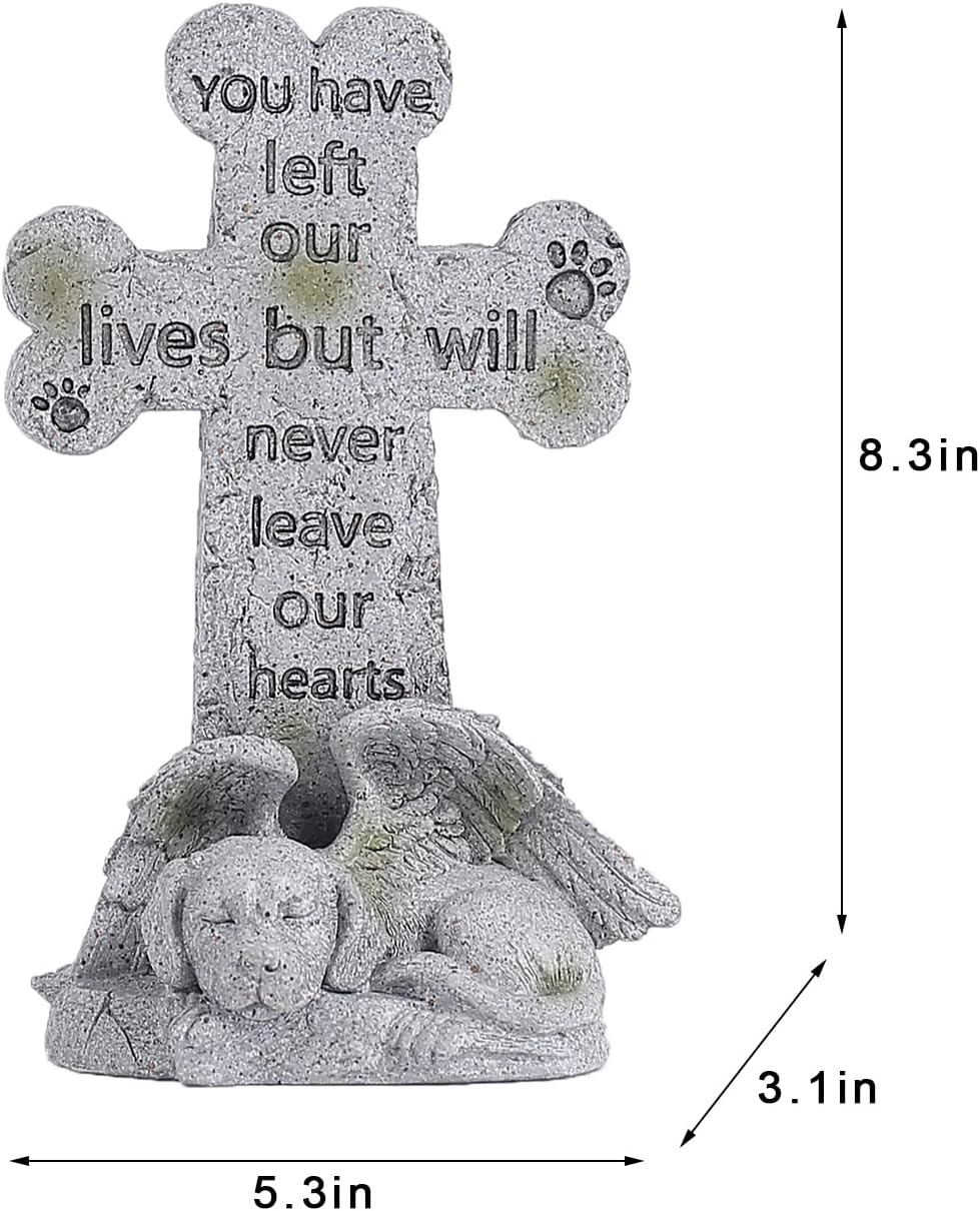 Memorial Statue – Sleeping Dog Angel Cross Tombstone, Grave Marker for Deceased