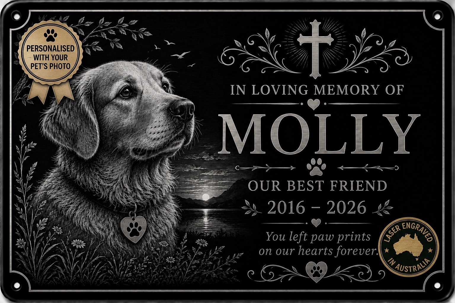 Personalised Pet Memorial Plaque Custom Photo Engraved Aluminium Dog Cat Horse