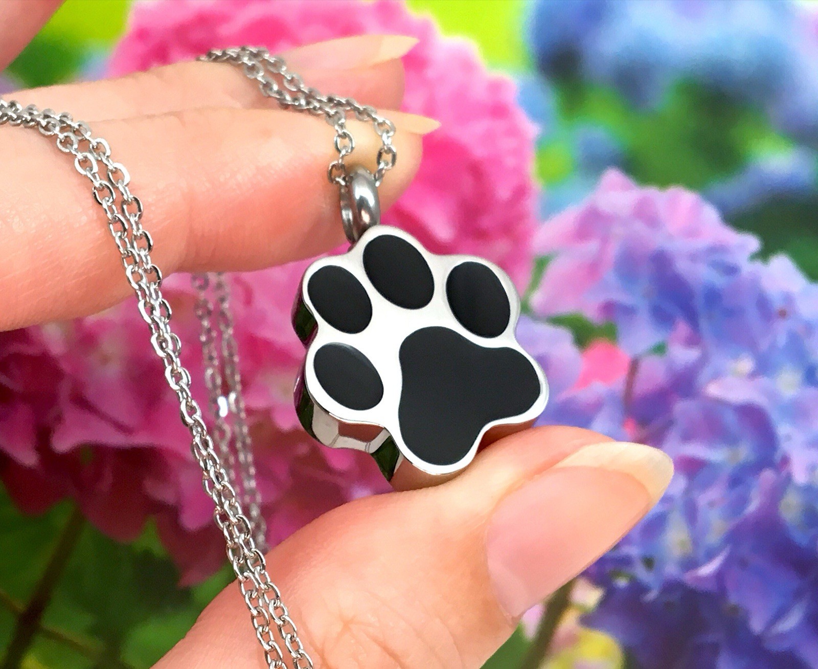 Pet Cremation Pendant Urn Keychain 1″ Key Ring for Ashes Dog Cat Paw Print