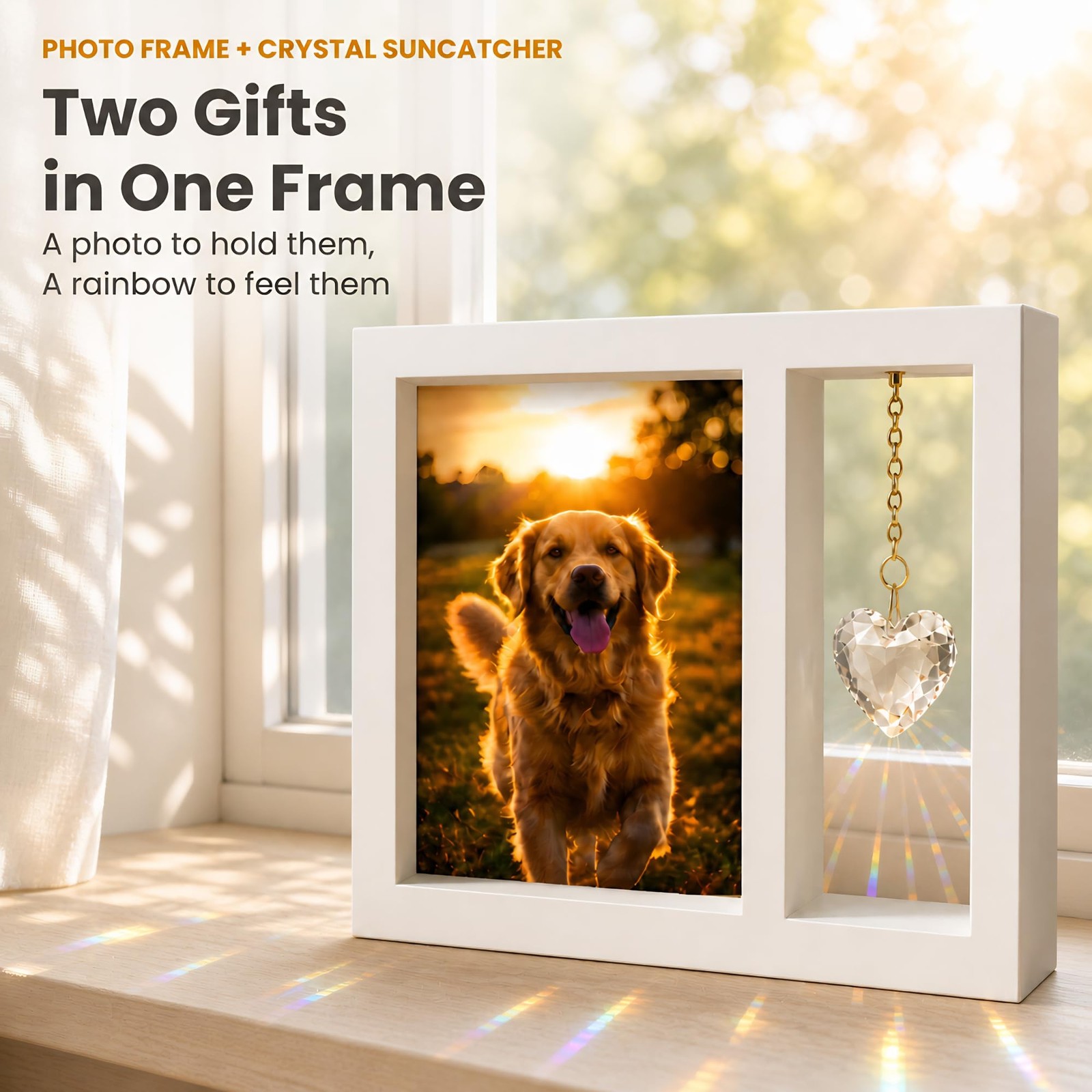 Dog Memorial Gifts for Loss of Dog: 4×6 Wooden Picture Frame with Crystal Hea…