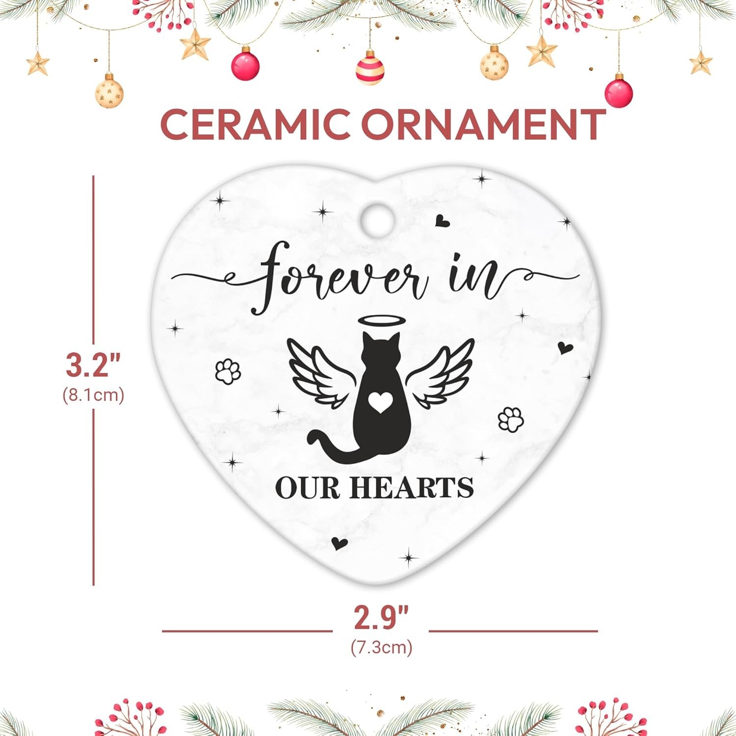 Cat Memorial Heart Ornament – Ceramic Pet Loss Keepsake with Angel Wings – Fo…