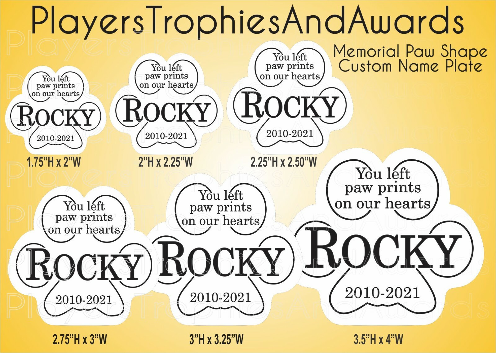 Paw Shape PET MEMORIAL name plate thin plastic CUSTOM laser ENGRAVED tag PTA