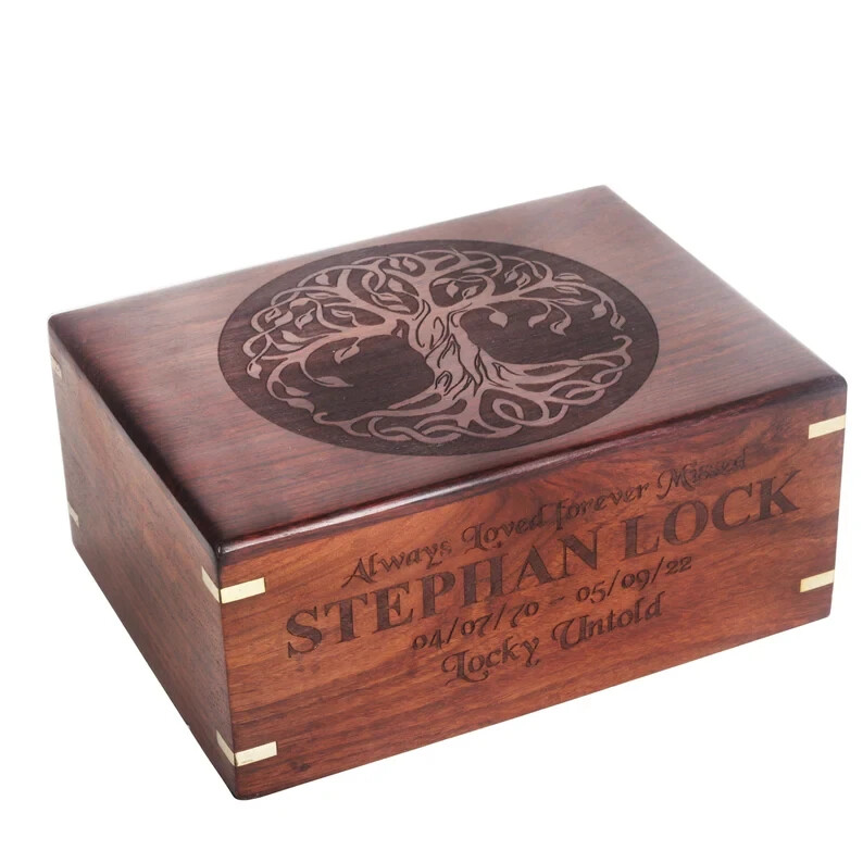 Pet Urn Custom Adult Cremation Keepsake Box Personalized Rosewood Tree of Life