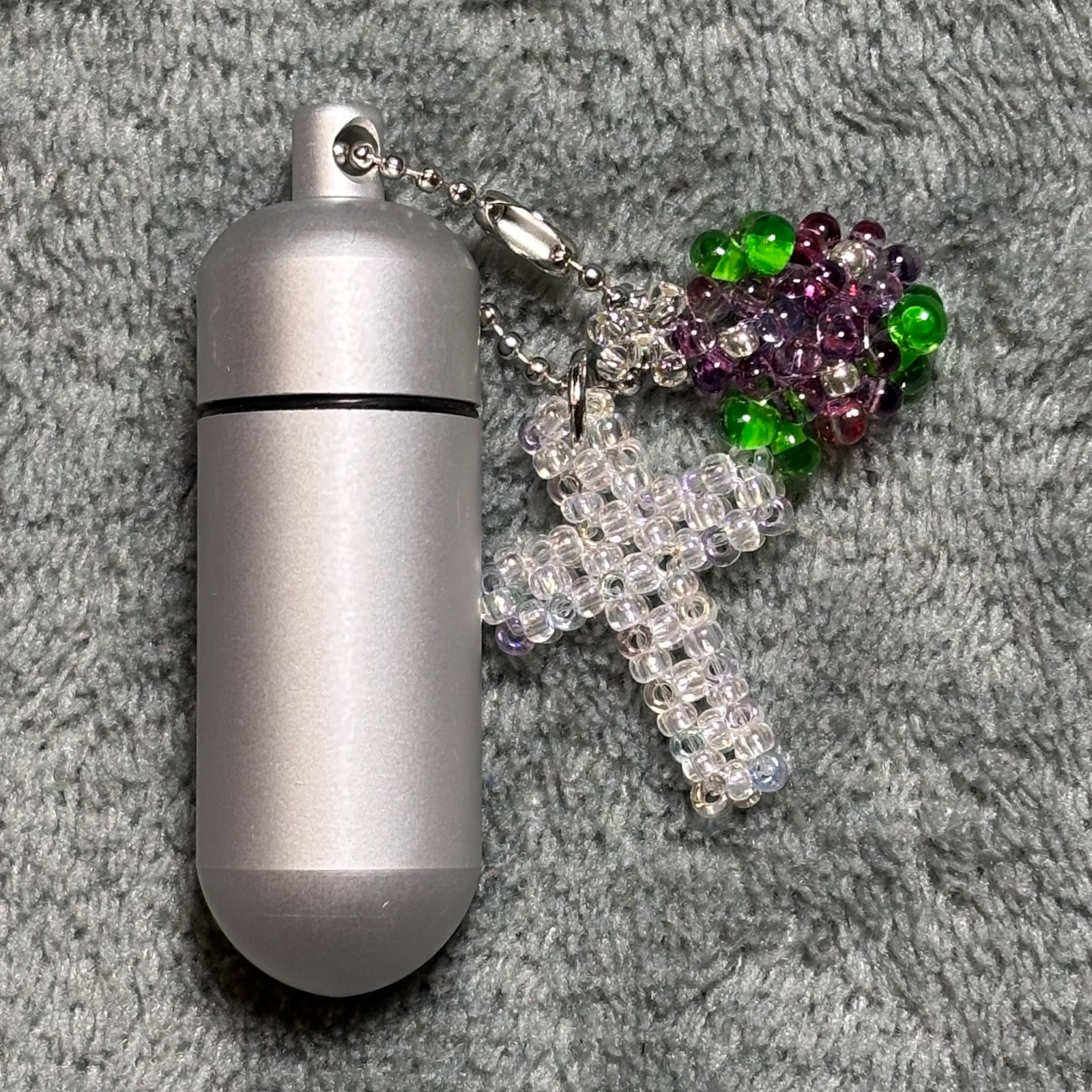 Cremation Ashes Keychain – Cremation Keepsake(clear cross and paple ornaments)