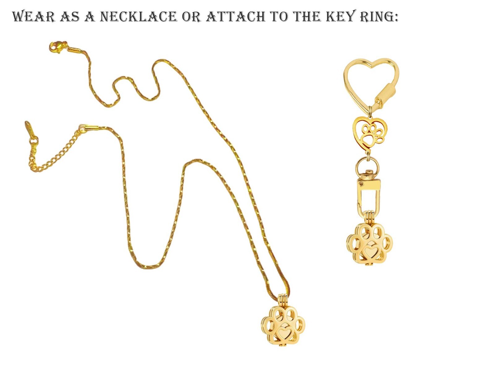 Paw Print On My Heart Keepsake Urn Interchangeable Necklace or Key Ring, Engrave