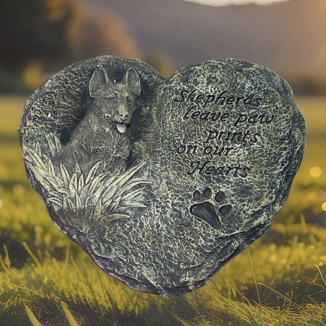 Shepherd Dog Memorial Ceramic Heart Stone Plaque Paw Print Quote For Garden