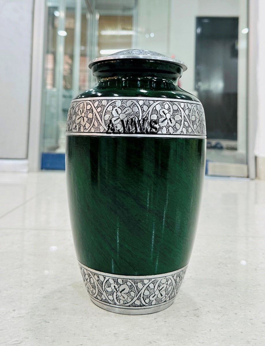 Cremation Urn for Human Ashes – Handcrafted Funeral Memorial Urn Green (Adult)