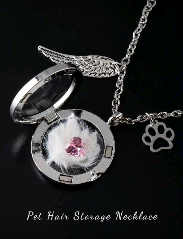 New Living Keepsake Hair Pendant Necklack Memorial Pet Cat Dog Wings Paw Charm