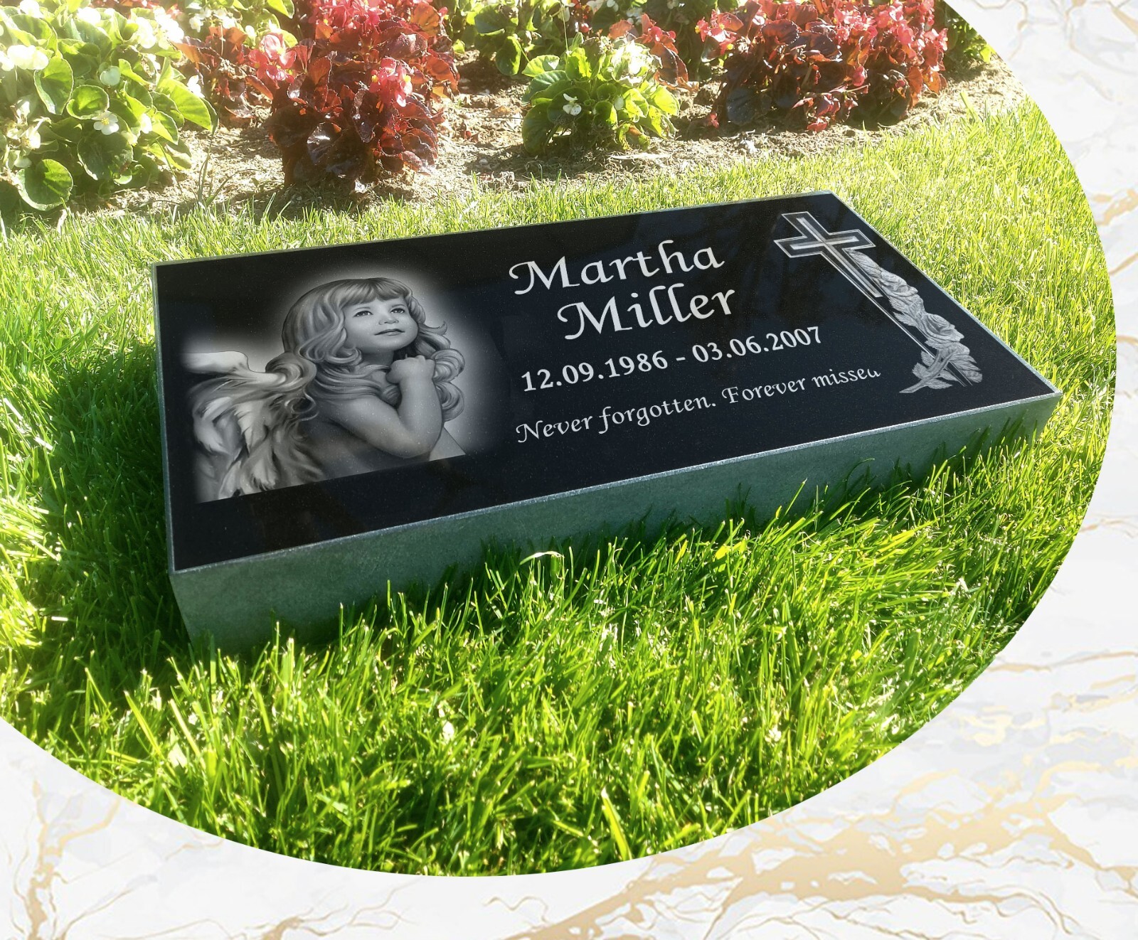 16″х8″х3″ inch Large Pet Headstone  Diamond Engraved on the Grave Marker Granite