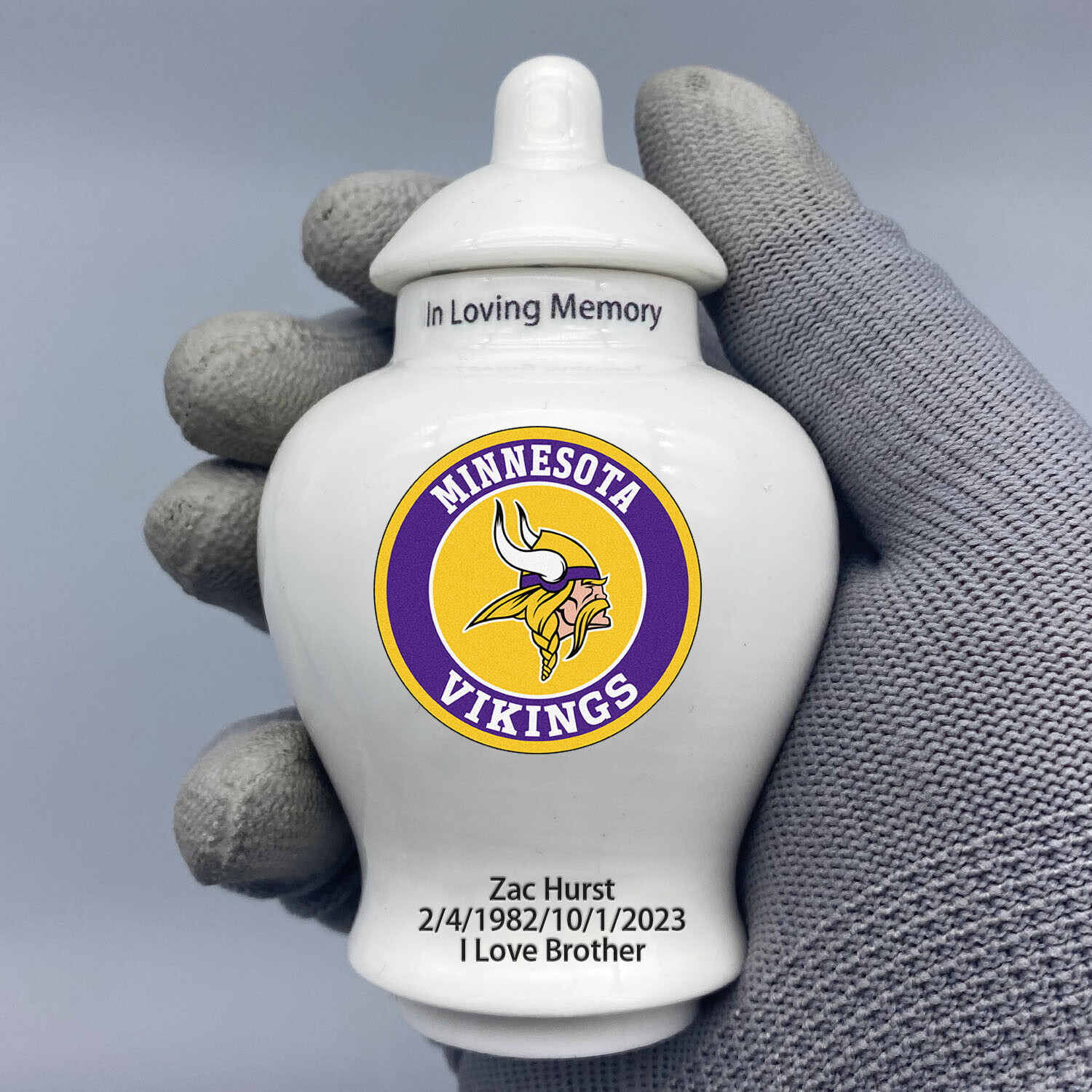 Ceramic Mini Urn for Minnesota Vikings Football Theme, Custom Text