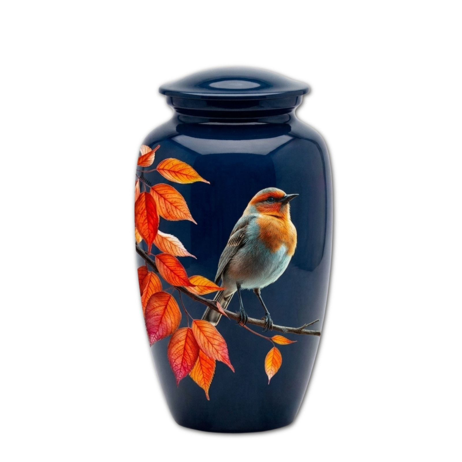 Cremation Urn for Human Ashes 190 Cu In Adult Blue Robin Bird Nature Memorial