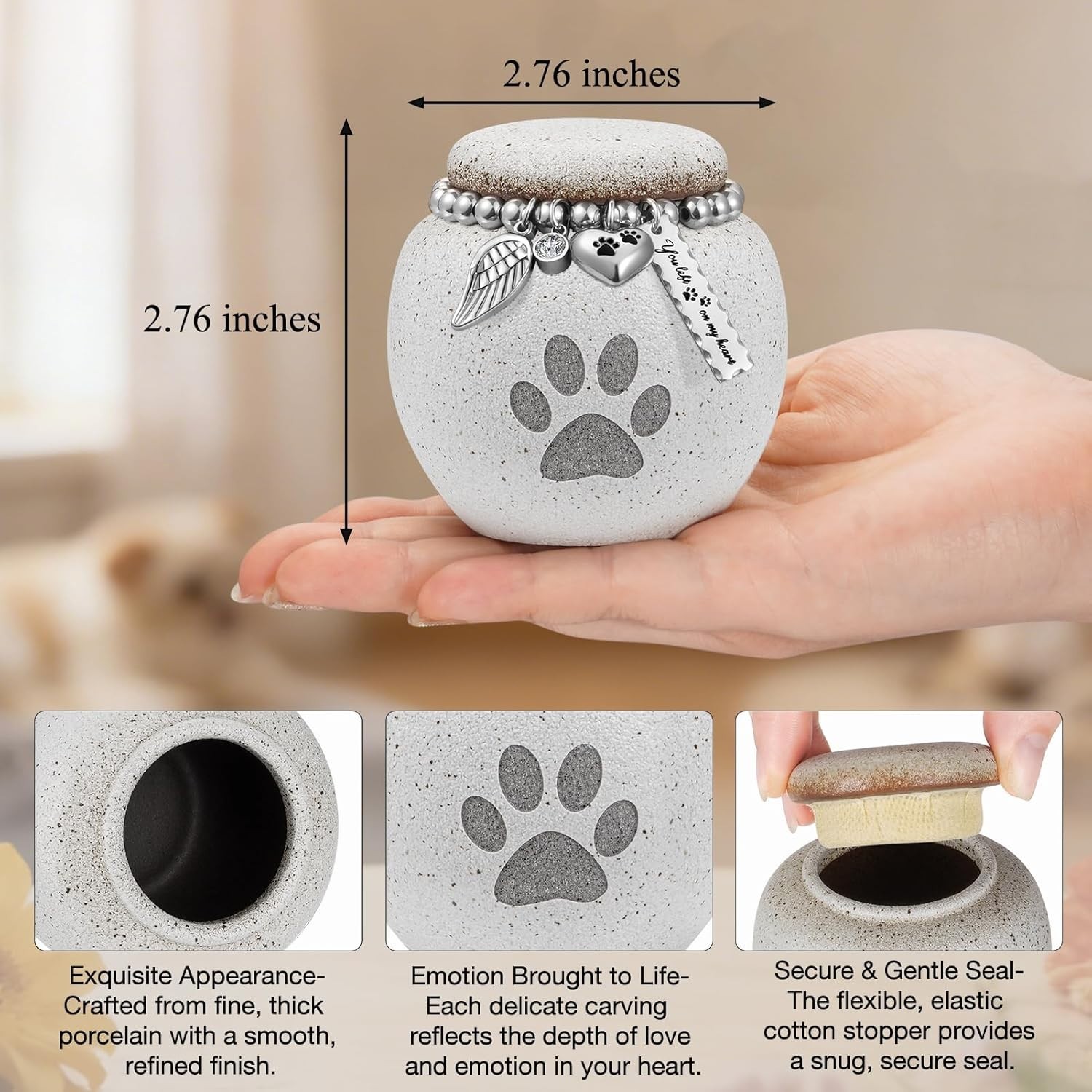 Small Pet Urn Memorial Cremation Ceramic Paw Print Cat Dog 9 Cubic Inch Capacity