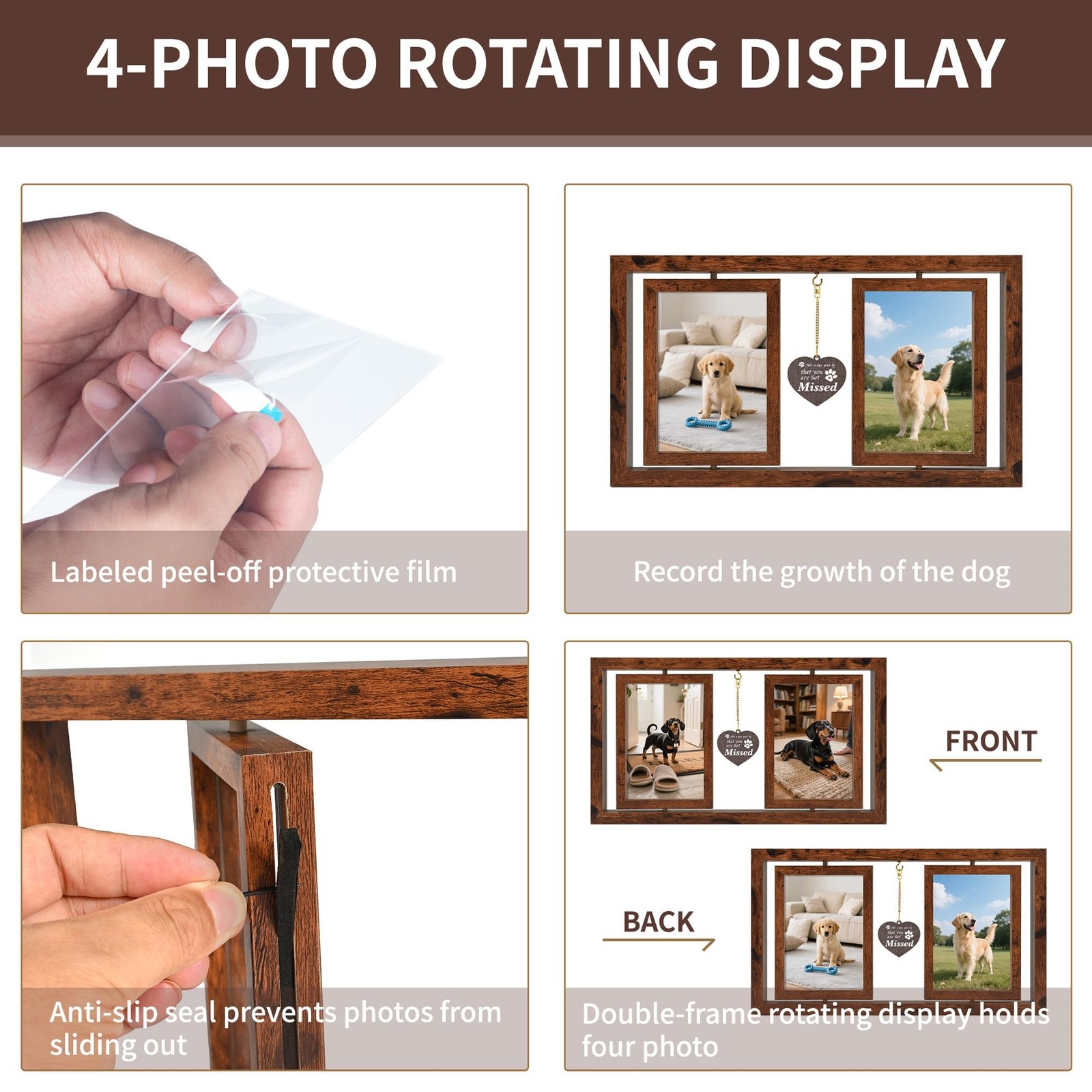 ATOBART Pet Memorial Gifts for Loss of Dog or Cat, Twin Rotating Wooden Pictu…