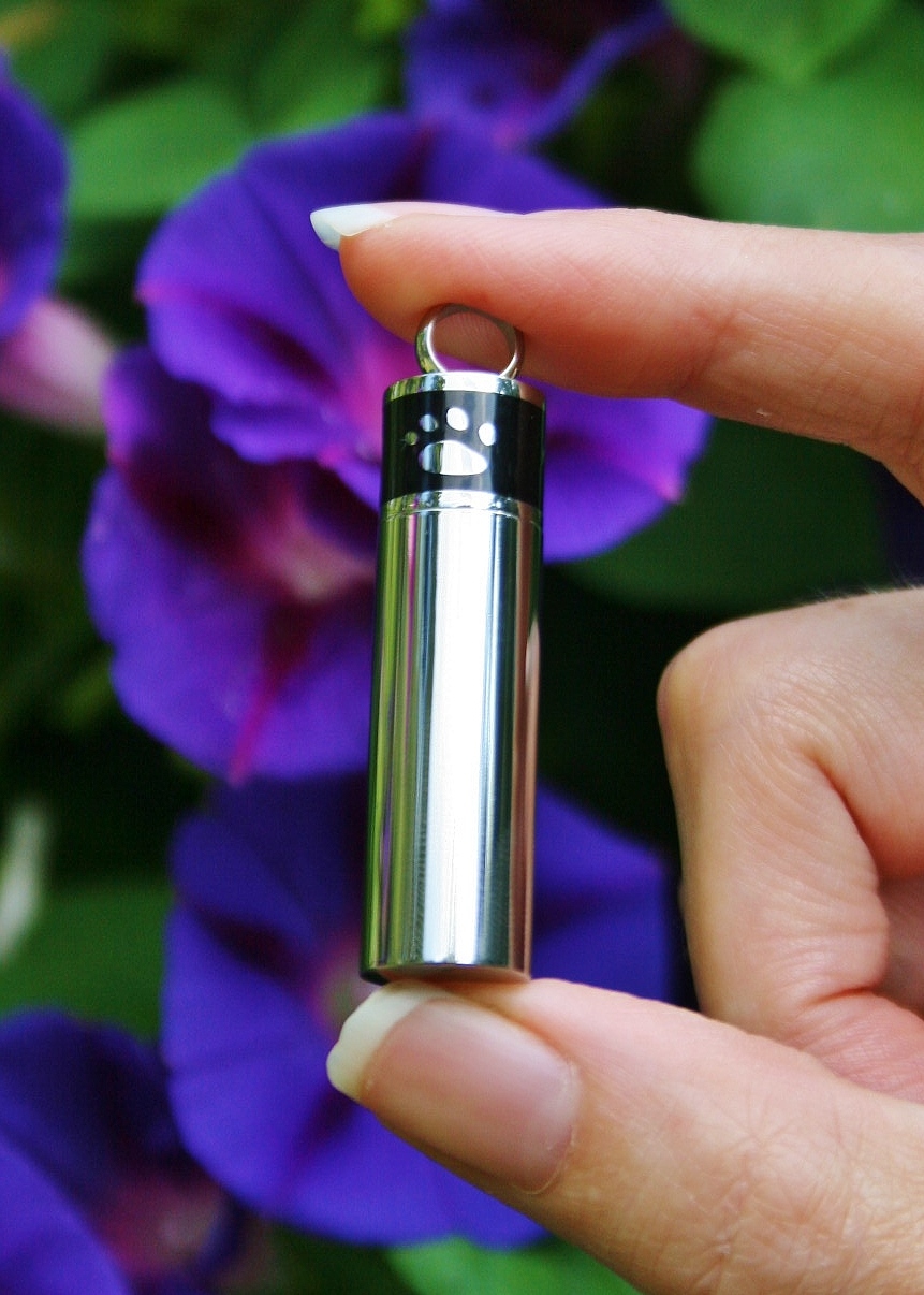 Men’s Pet Cremation Necklace Pendant Urn LARGE VIAL for Ashes Dog Cat Paw Print