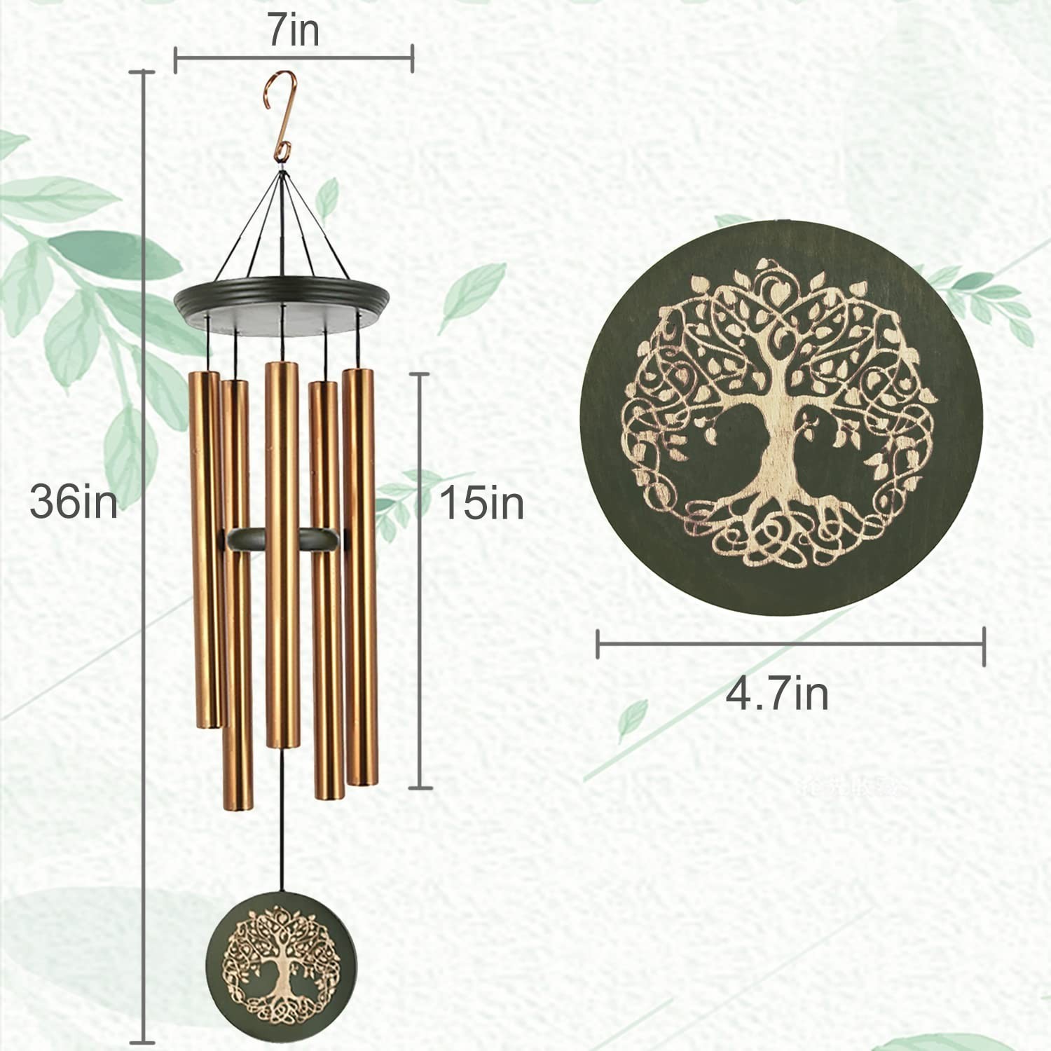 36″ Memorial Tree of Life Windchime for Outside, Large Deep Tone Tuned Bamboo…