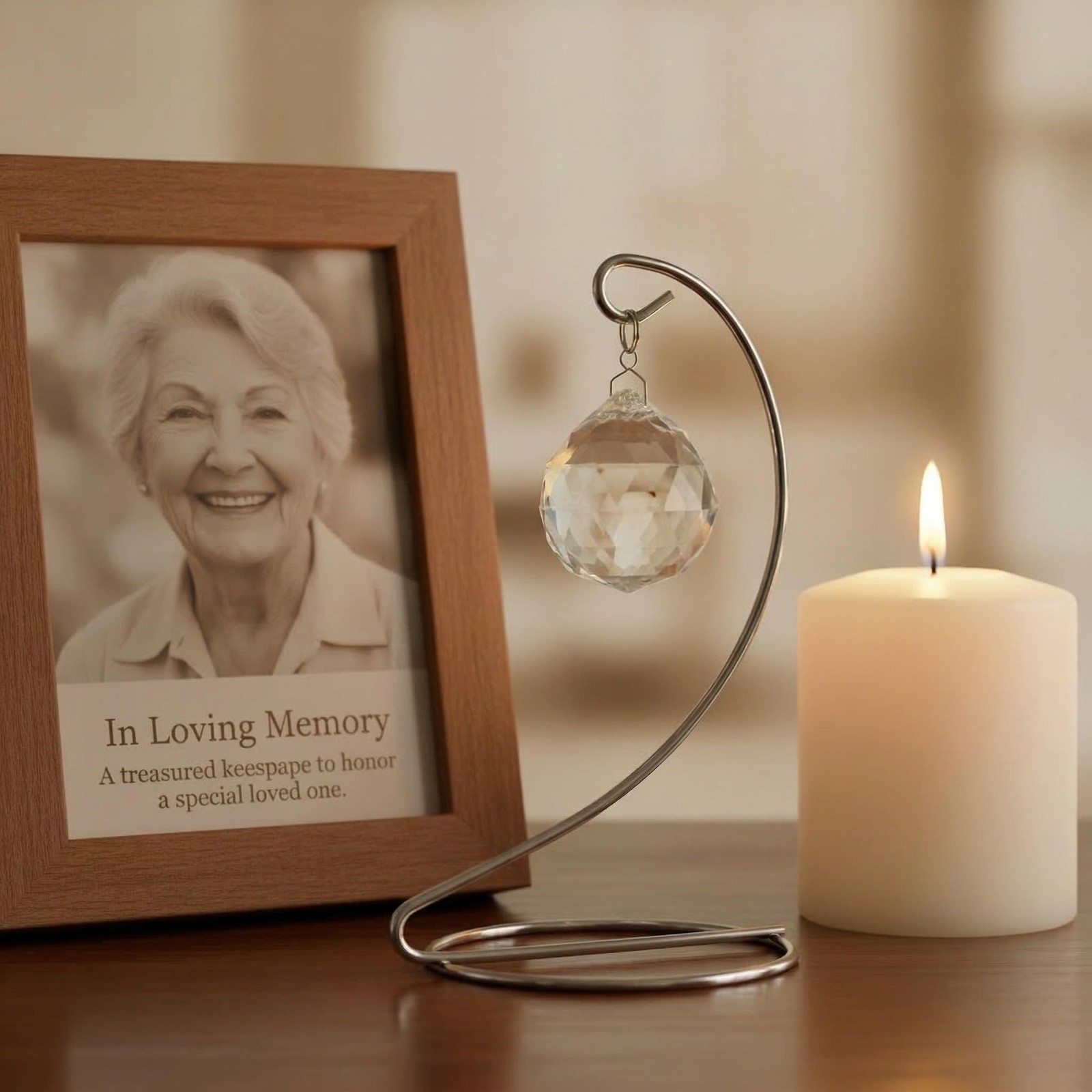 Memorial Crystal Suncatcher with Stand – Sympathy Gift for Loss of Loved O