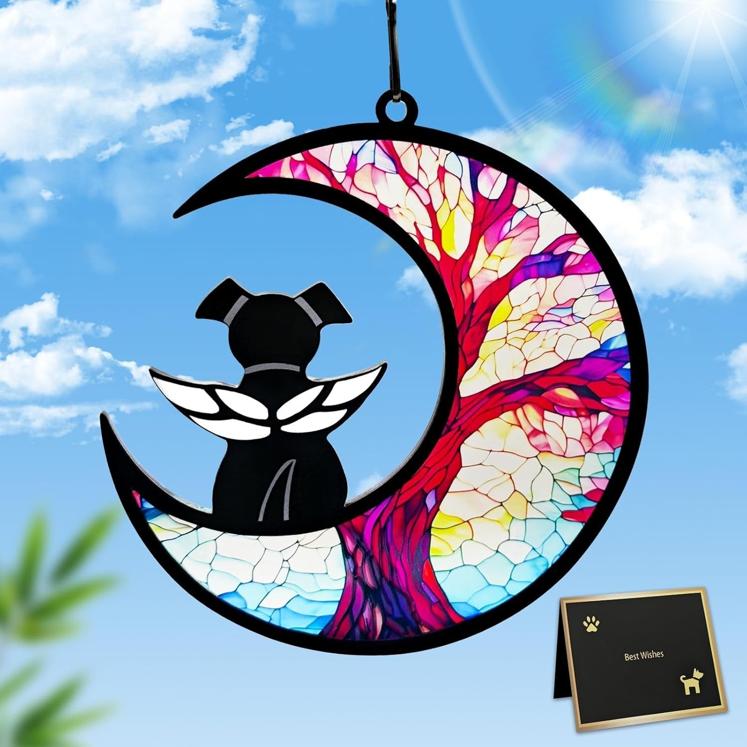 Dog Sympathy Gift – Dog Angel Memorial Suncatcher with Sympathy Card Loss
