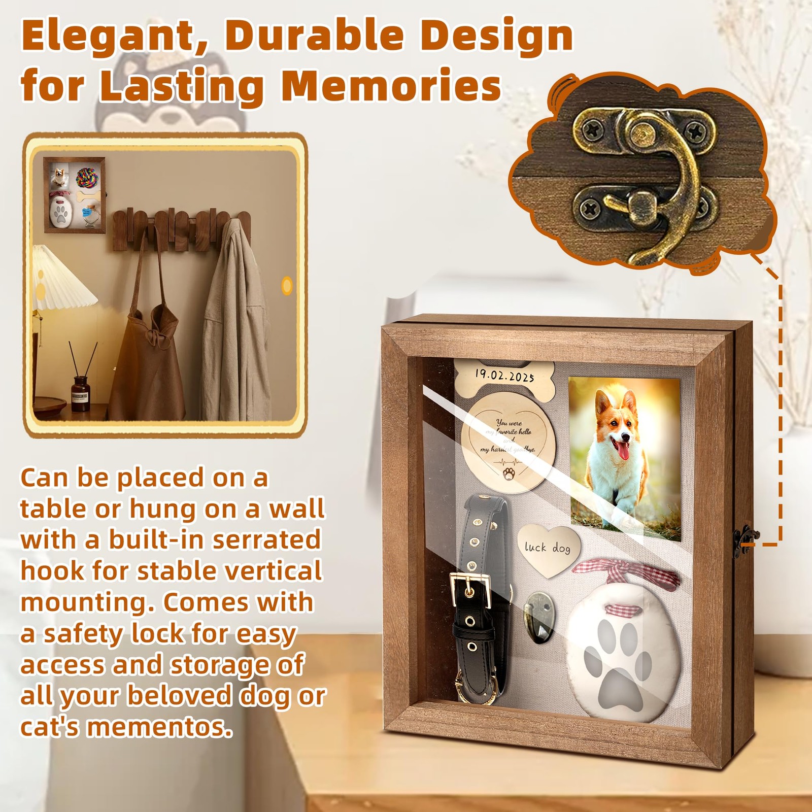 Calpalmy Pet – 11 X 9 Wooden Keepsake Shadow Kit Paw Print Clay