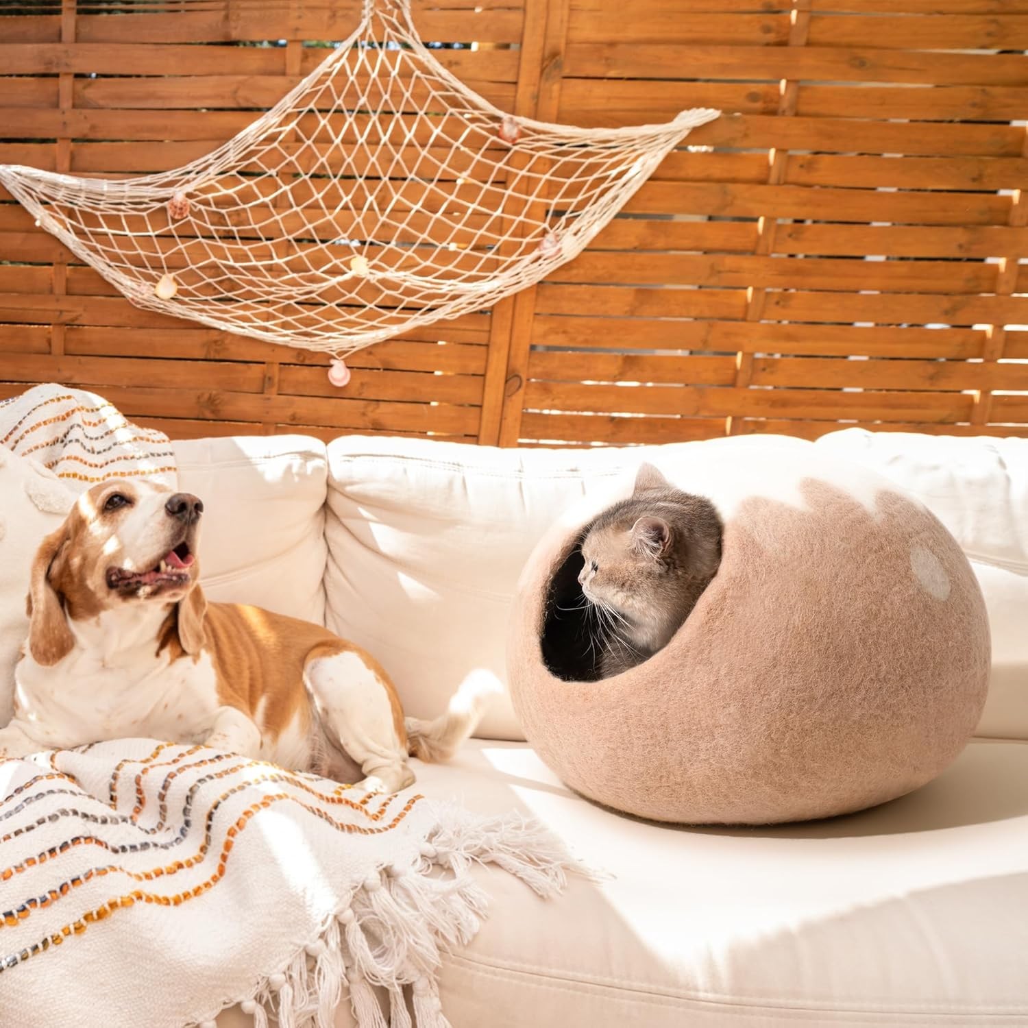 Cat Cave Bed MEWOOFUN Handmade Wool – Natural Felt Hideaway House For Indoor Cat