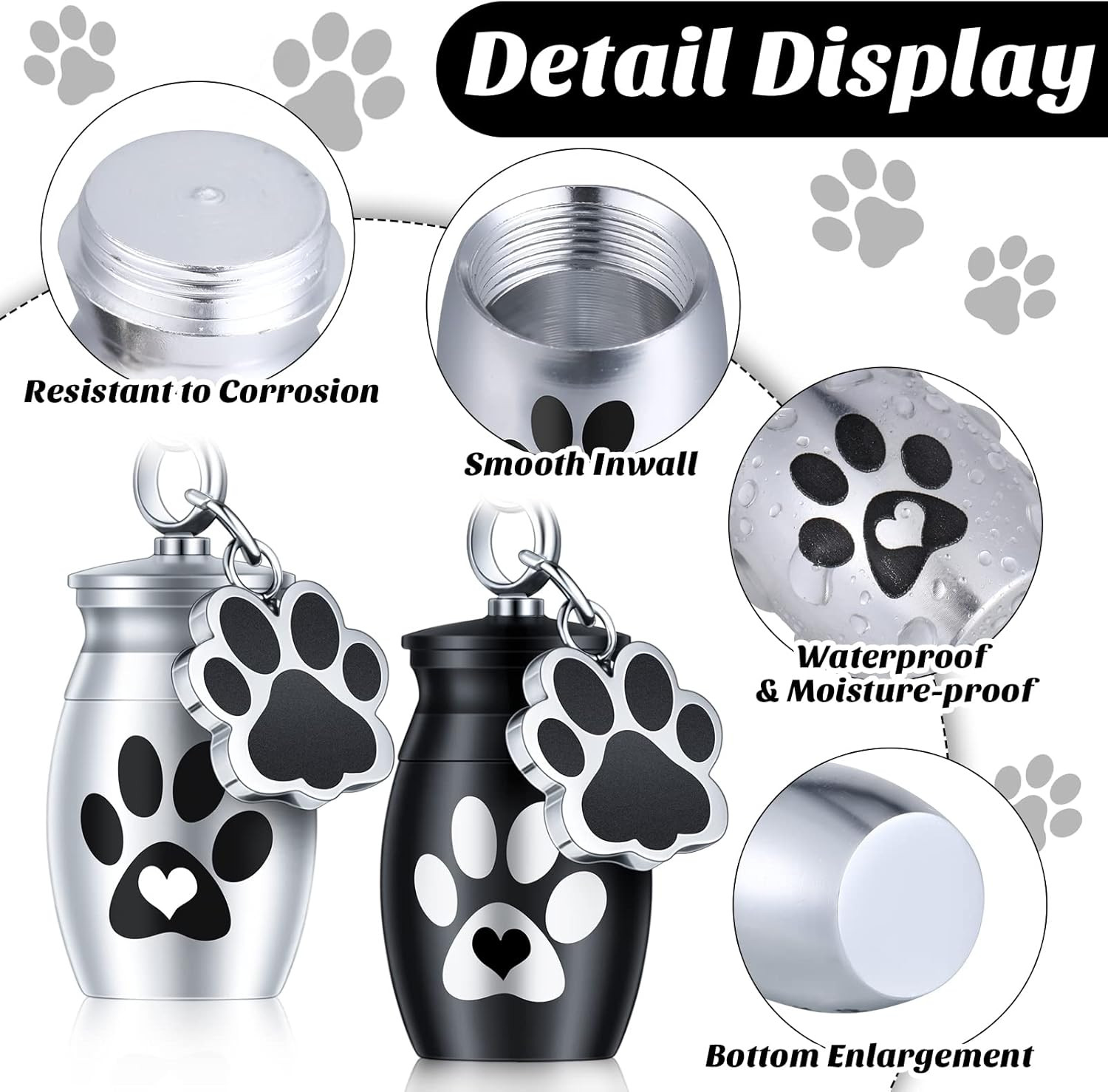 2 Pcs Pet Dog Urns Keychain for Ashes with 2 Storage Bags Small Cat Cremation Ke