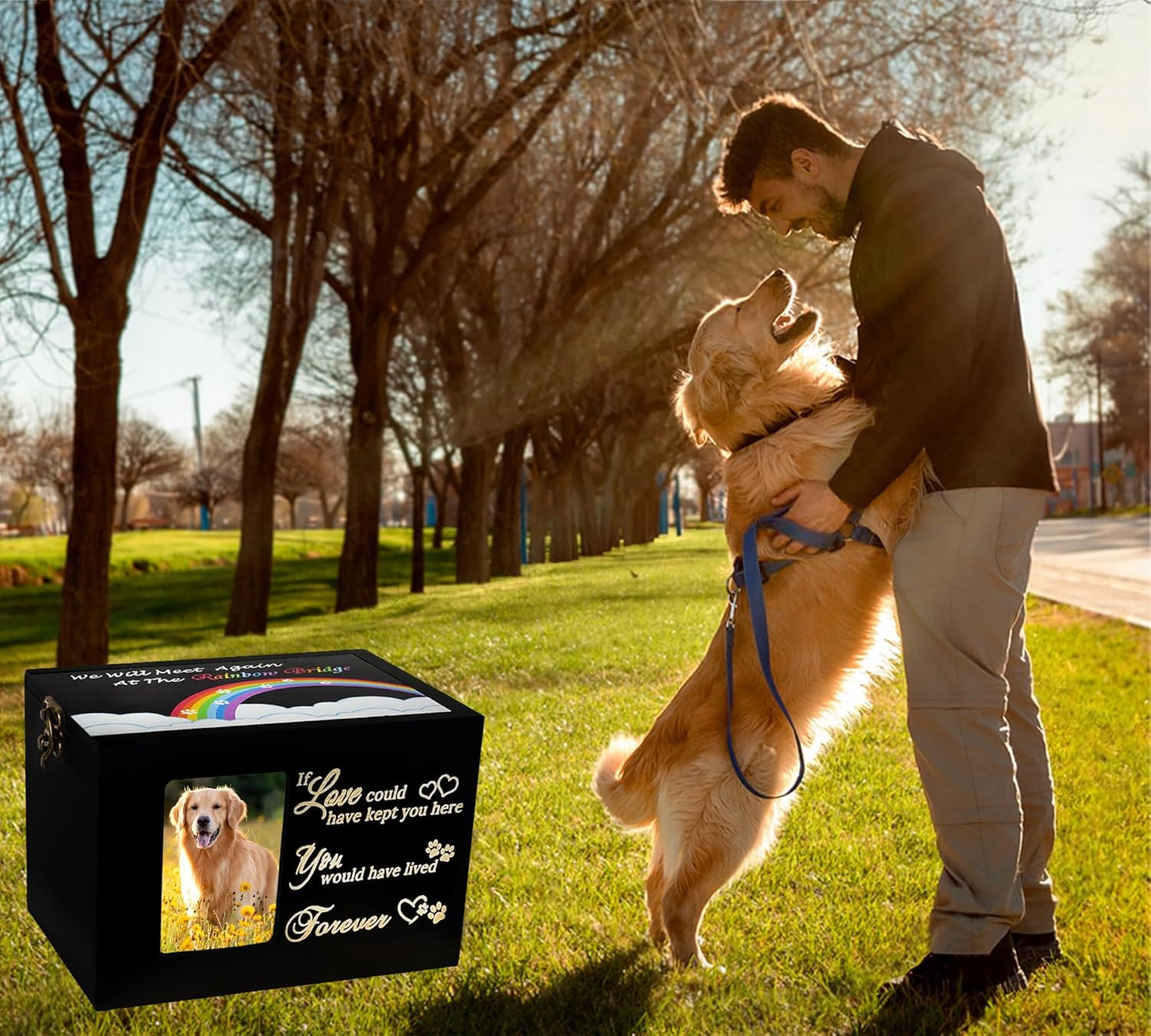 Pet Urns for Dogs or Cats Ashes,Large Wooden Funeral Cremation Memorial Box with