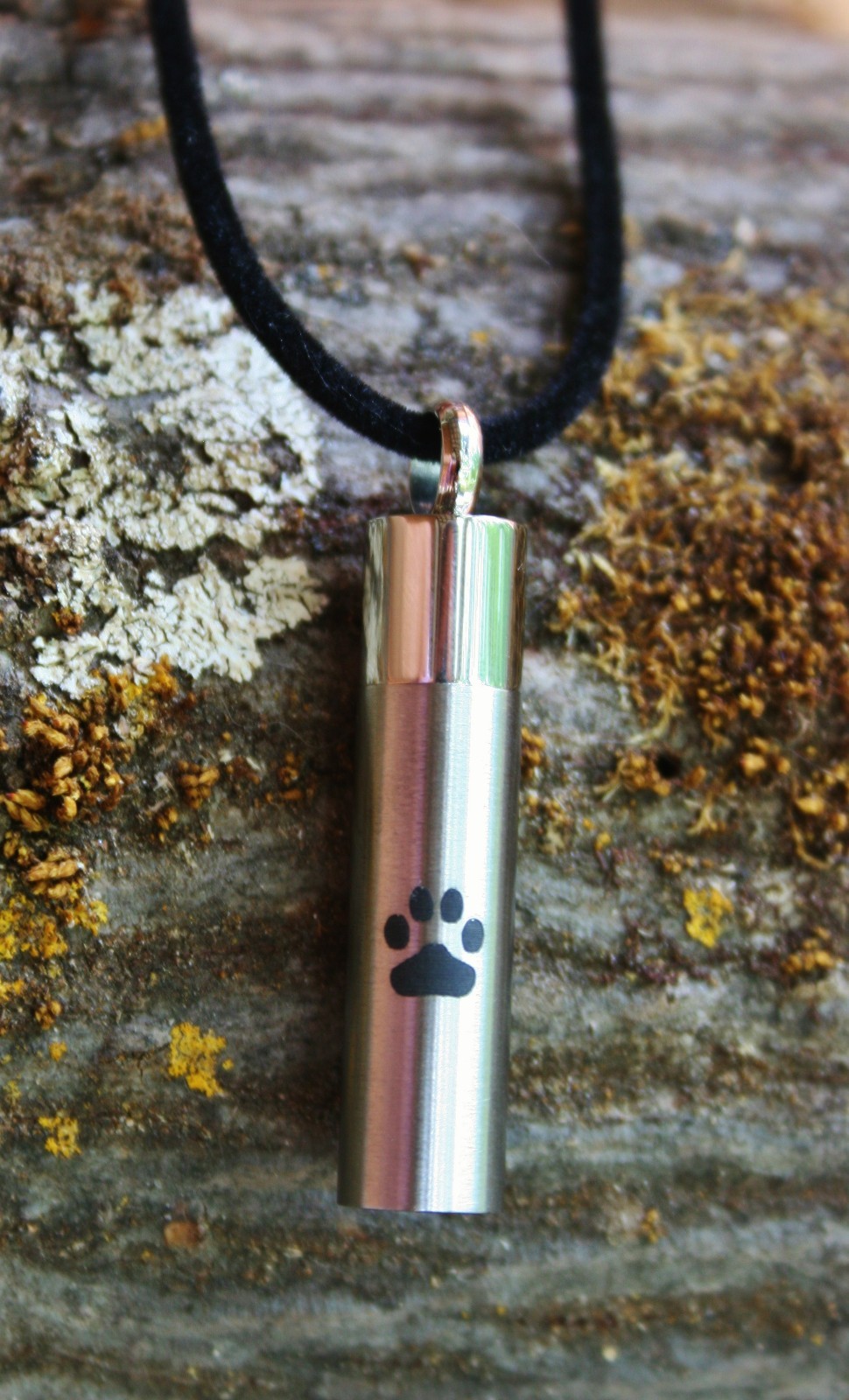 Men’s Pet Cremation Necklace Pendant Urn for Ashes LARGE Vial Paw Print Dog Cat